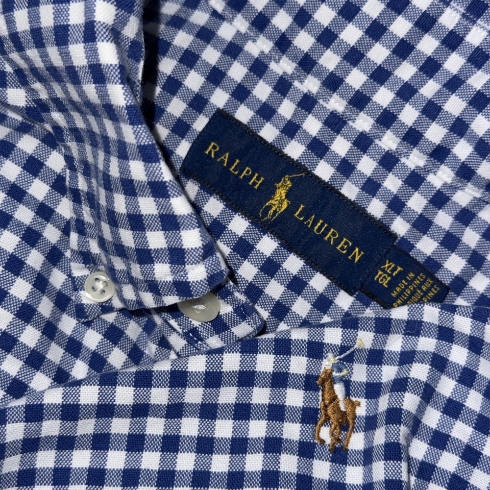 Polo Ralph Lauren Long Sleeve Button Down Oxford Men's XLT Blue White Check